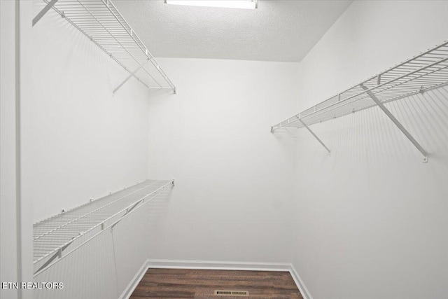 walk in closet featuring visible vents and dark wood finished floors