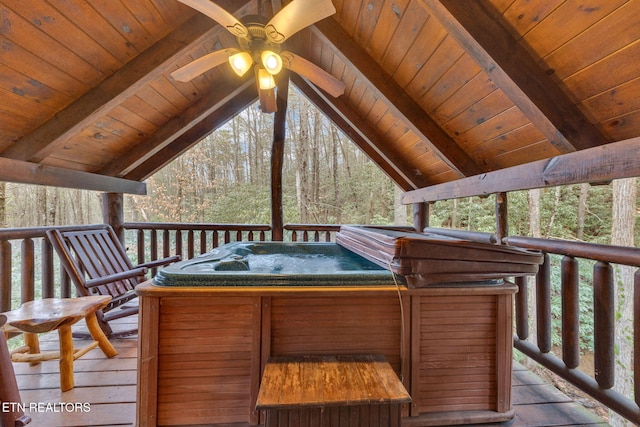 deck with a hot tub