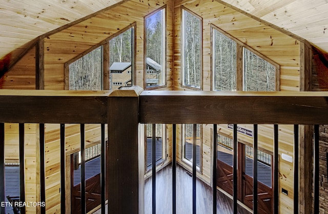 interior details with wood walls and wooden ceiling