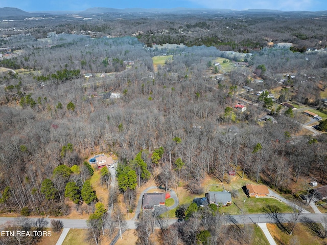 bird's eye view with a mountain view and a forest view