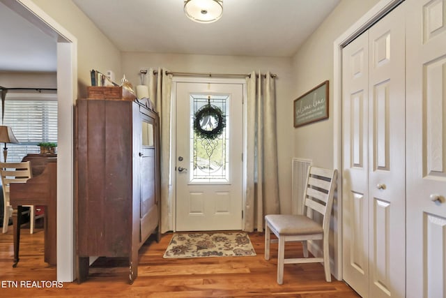 entrance foyer featuring wood finished floors and a healthy amount of sunlight