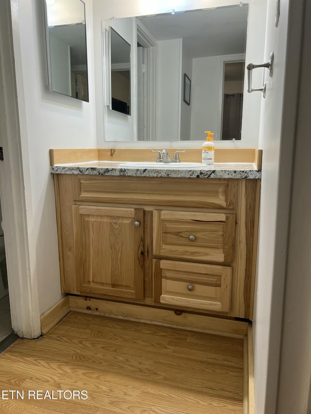 bathroom featuring vanity and wood finished floors