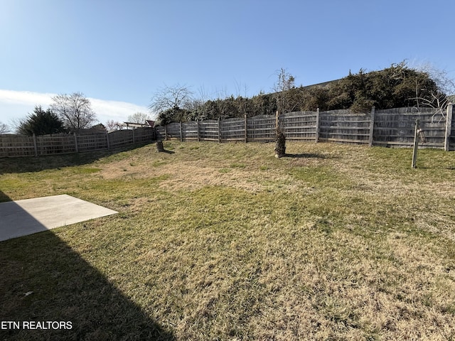 view of yard with a fenced backyard