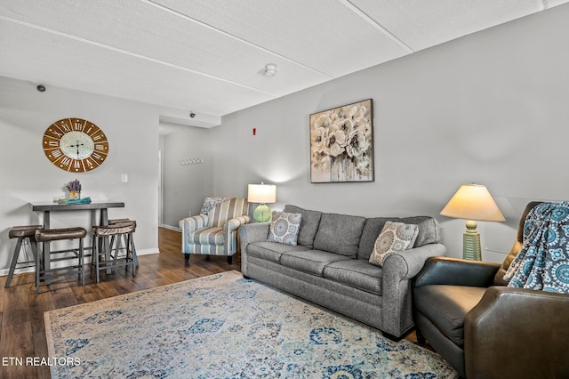 living room featuring baseboards and hardwood / wood-style flooring