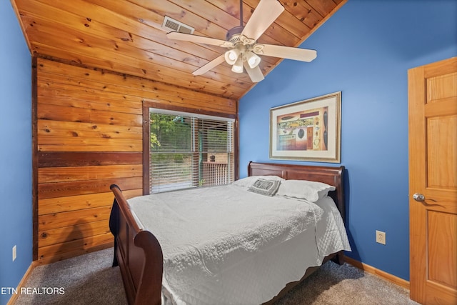 3725 Island View Rd, Sevierville, TN 37876 - bedroom featuring carpet, baseboards, wood ceiling, and vaulted ceiling