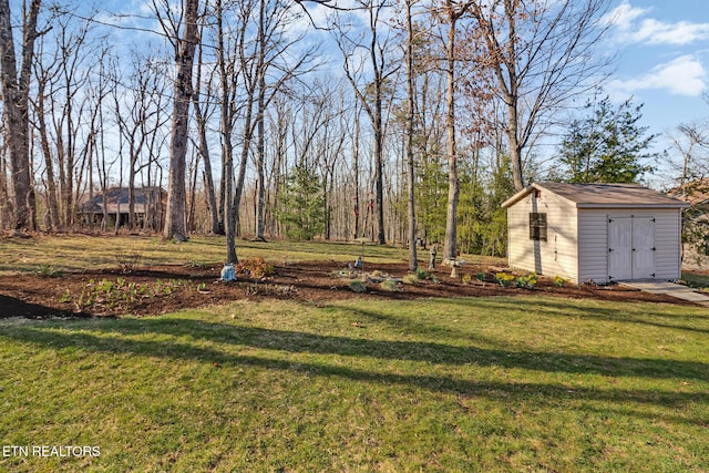 view of yard featuring an outbuilding and a storage unit