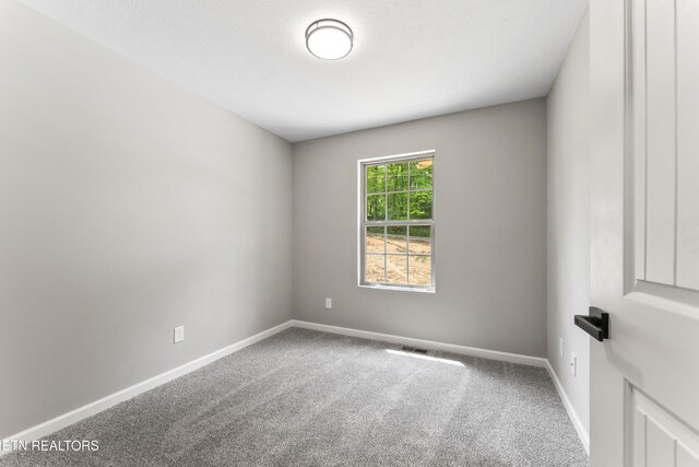 spare room with visible vents, carpet, and baseboards