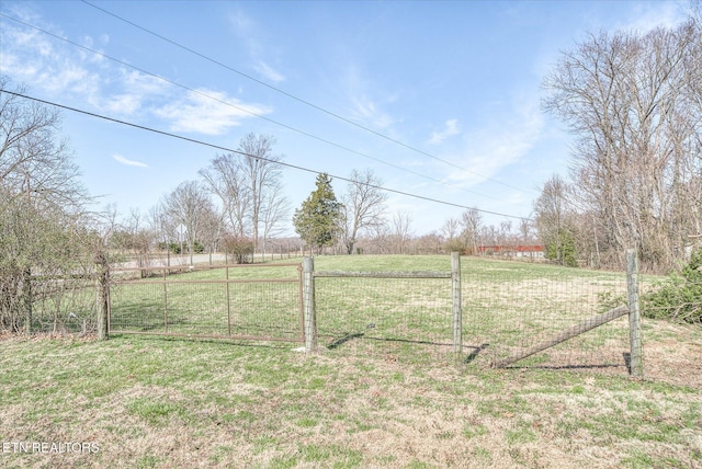 view of yard with a rural view and fence