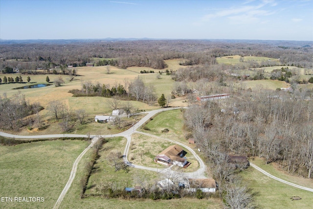 aerial view featuring a rural view