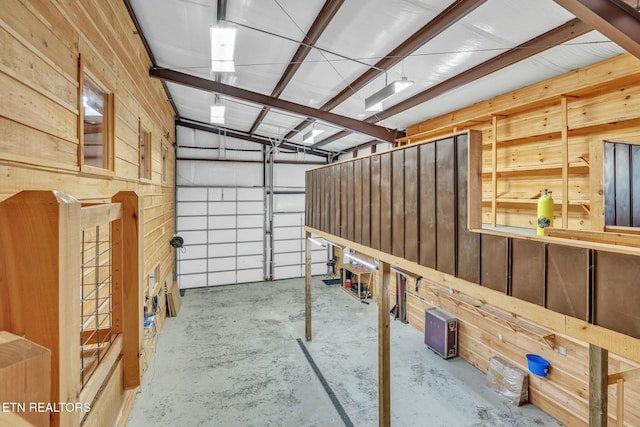 garage with wooden walls