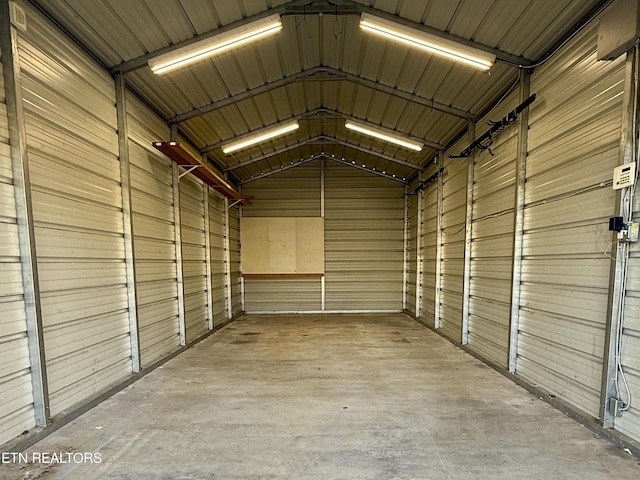 garage with metal wall