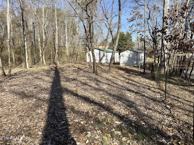 view of yard with an outbuilding and a shed