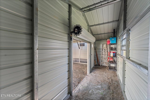 garage with metal wall