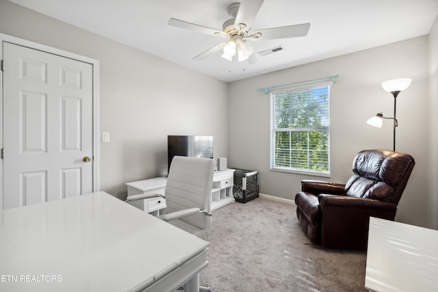 5633 Eagle Crest Ln, Knoxville, TN 37921 - office area with ceiling fan, baseboards, carpet, and visible vents