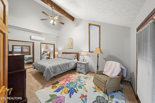 2092 Lakewood Dr, Loudon, TN 37774 - bedroom featuring a wall mounted air conditioner, light carpet, and ceiling fan