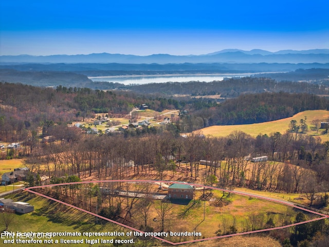 285 Redwood Dr, Dandridge, TN 37725 - aerial view of property and surrounding area featuring a water and mountain view and property parcel outlined
