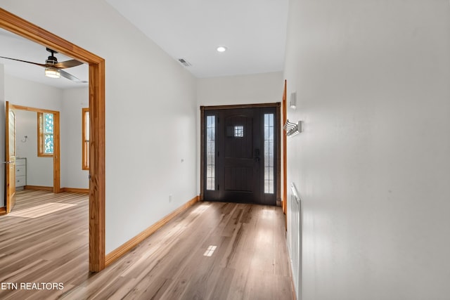 285 Redwood Dr, Dandridge, TN 37725 - entryway with light wood finished floors, ceiling fan, and recessed lighting