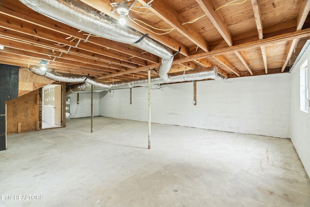 view of unfinished basement