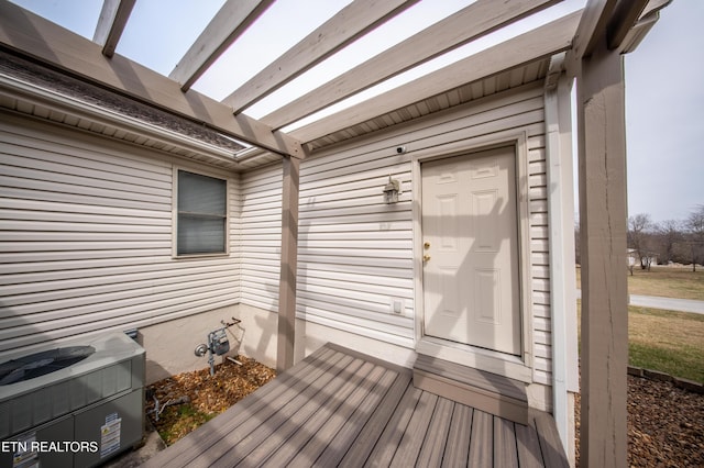 wooden deck with central AC unit