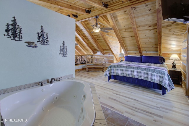 940 Stans Rd, Gatlinburg, TN 37738 - bedroom featuring wooden ceiling, lofted ceiling with beams, and wood finished floors