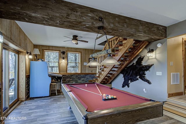 940 Stans Rd, Gatlinburg, TN 37738 - rec room featuring wooden walls, billiards, visible vents, and wood finished floors