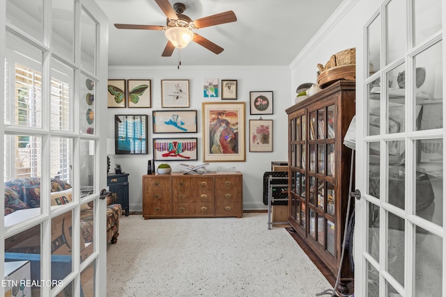 1022 Providence Grove Way, Knoxville, TN 37919 - office space featuring french doors, crown molding, and ceiling fan