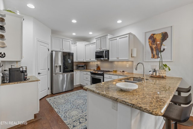 1022 Providence Grove Way, Knoxville, TN 37919 - kitchen with a peninsula, light stone counters, a sink, and stainless steel appliances