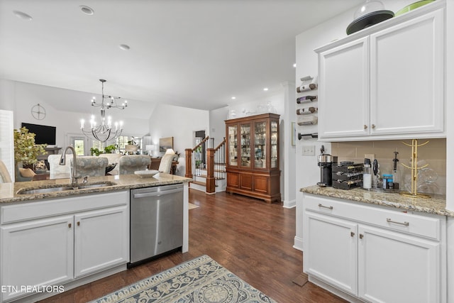 1022 Providence Grove Way, Knoxville, TN 37919 - kitchen featuring a sink, stainless steel dishwasher, white cabinetry, and dark wood-style flooring