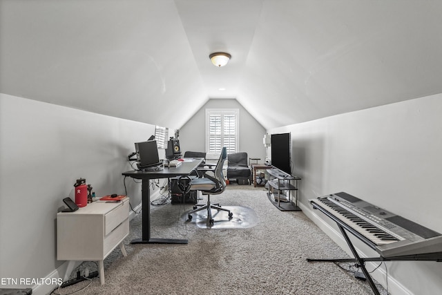 1022 Providence Grove Way, Knoxville, TN 37919 - office with baseboards, carpet flooring, and vaulted ceiling
