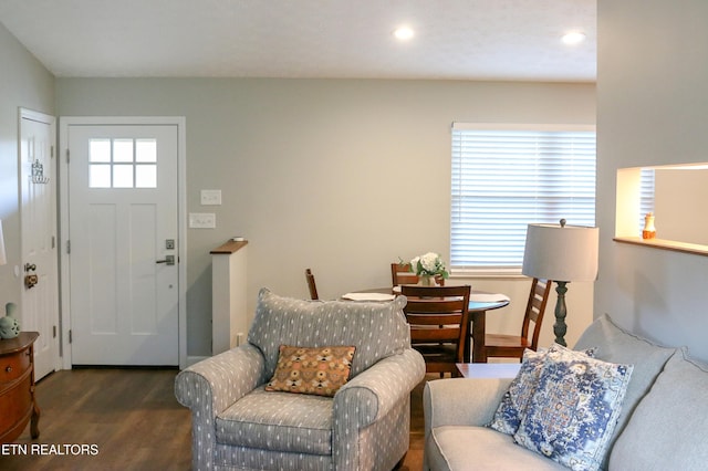 living area featuring recessed lighting and wood finished floors