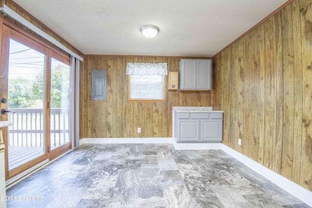 spare room featuring plenty of natural light and wooden walls