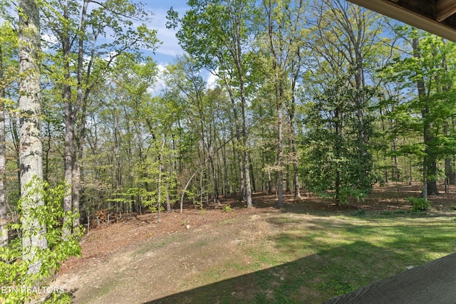 view of yard with a view of trees