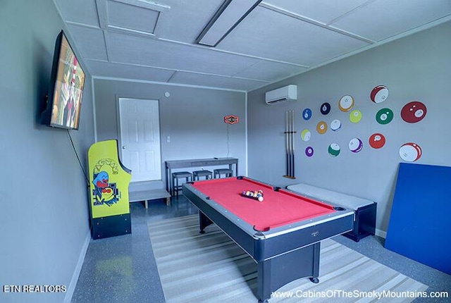 2218 Red Bank Cir, Sevierville, TN 37862 - playroom with speckled floor, a wall mounted AC, baseboards, and billiards