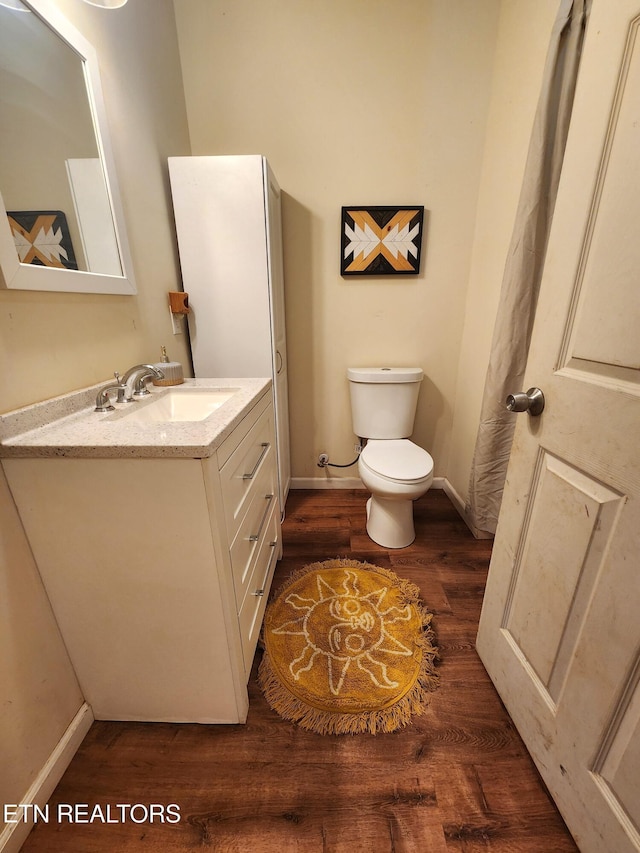 21876 E Coast Tellico Pkwy, Greenback, TN 37742 - bathroom featuring baseboards, toilet, wood finished floors, and vanity