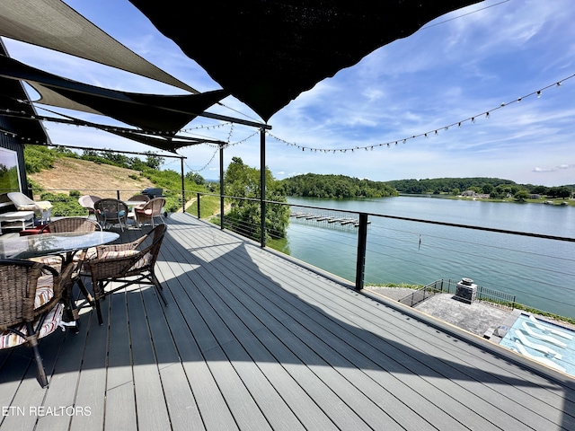 179 Lakeshore Bay Dr, Jefferson City, TN 37760 - wooden terrace featuring outdoor dining area and a water view
