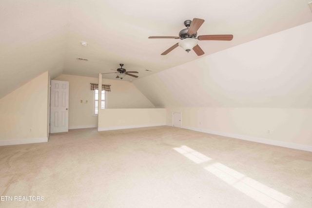 107 Sunny St, Sharps Chapel, TN 37866 - additional living space with light colored carpet, lofted ceiling, a ceiling fan, and baseboards