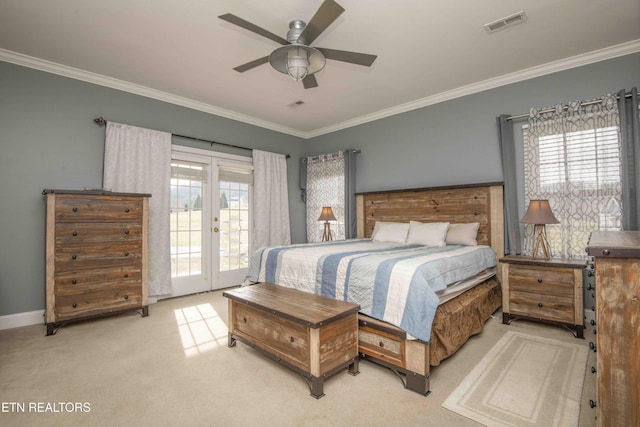 107 Sunny St, Sharps Chapel, TN 37866 - bedroom featuring french doors, access to exterior, ornamental molding, light carpet, and baseboards