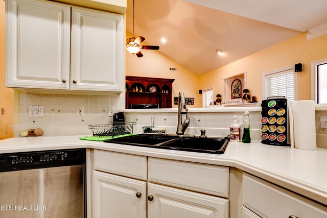 1120 Treymour Way, Knoxville, TN 37922 - kitchen with a sink, white cabinetry, decorative backsplash, and stainless steel dishwasher
