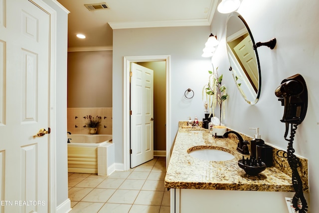 1120 Treymour Way, Knoxville, TN 37922 - bathroom with tile patterned floors, a garden tub, crown molding, and visible vents