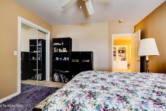 1120 Treymour Way, Knoxville, TN 37922 - carpeted bedroom featuring a closet, baseboards, and ceiling fan