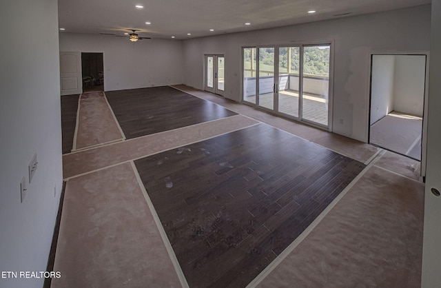 736 Cow Poke Ln, Rutledge, TN 37861 - unfurnished room featuring recessed lighting, french doors, a ceiling fan, and wood finished floors