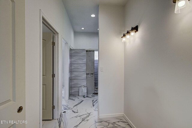 736 Cow Poke Ln, Rutledge, TN 37861 - bathroom featuring recessed lighting, marble finish floor, and baseboards