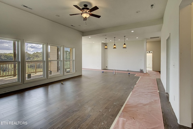 736 Cow Poke Ln, Rutledge, TN 37861 - unfurnished living room with recessed lighting, visible vents, wood finished floors, and ceiling fan