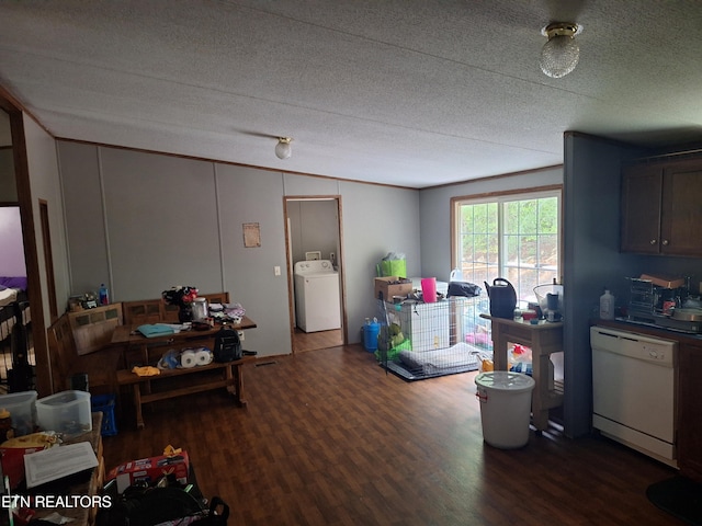 156 Croft Rd, Tellico Plains, TN 37385 - interior space featuring white dishwasher, a textured ceiling, washer / dryer, and wood finished floors