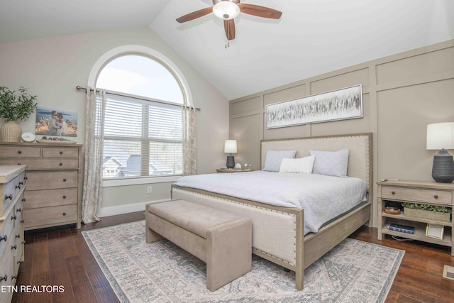1312 Fox Ridge Dr, Powell, TN 37849 - bedroom with dark wood-type flooring, ceiling fan, and vaulted ceiling