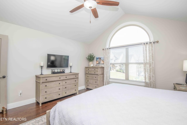 1312 Fox Ridge Dr, Powell, TN 37849 - bedroom featuring vaulted ceiling, wood finished floors, baseboards, and ceiling fan