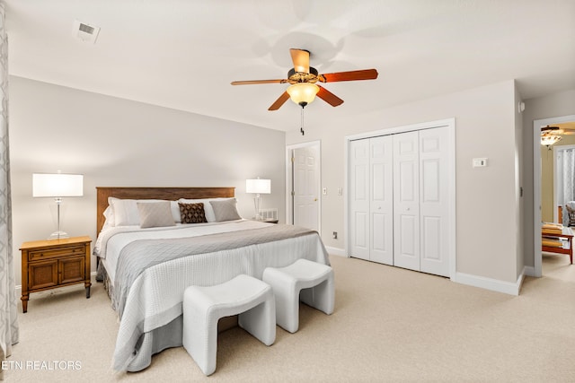 725 Wood Duck Dr, Vonore, TN 37885 - bedroom featuring light carpet, baseboards, a ceiling fan, and a closet