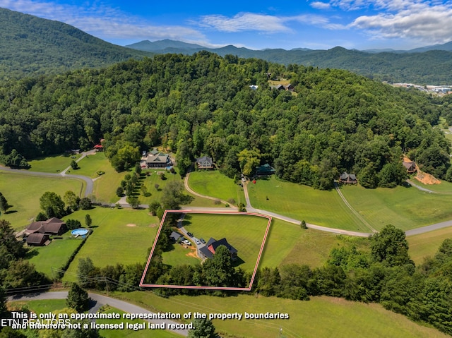 2560 Schisandra Ln Lane, Cosby, TN 37722 - aerial overview of property's location featuring property parcel outlined and mountains