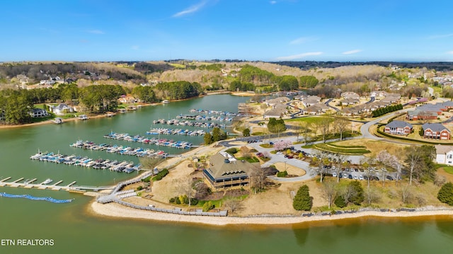 aerial view featuring a water view