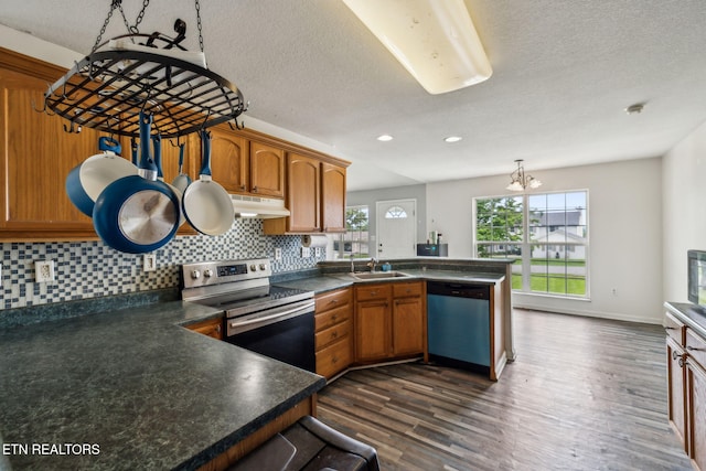 4720 Scenic Point Dr, Louisville, TN 37777 - kitchen with dishwasher, electric stove, a sink, a peninsula, and dark wood finished floors